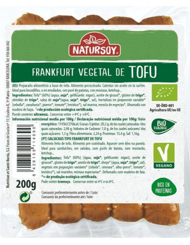 Refrig salchicha vegetal frankfurt de tofu BIO natursoy  200 g