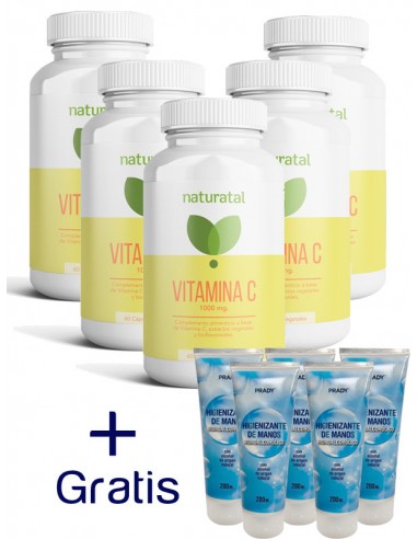 Pack 5 vitamina c  y  5 gel hidroalcoholico 200 ml de regalo