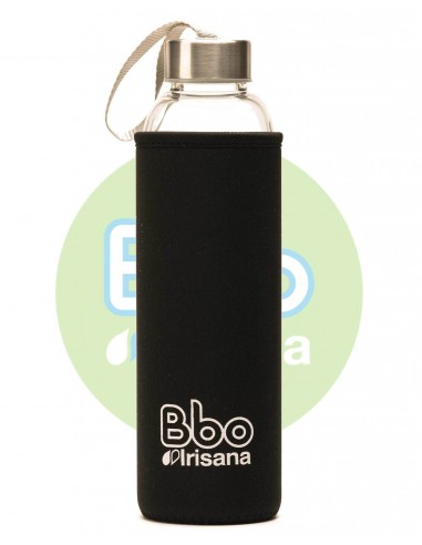 Botella bbo negro borosilicato con neopreno 550 ml.  irisana