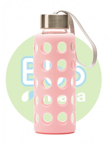 Botella bbo rosa borosilicato con silicona 300 ml.  irisana